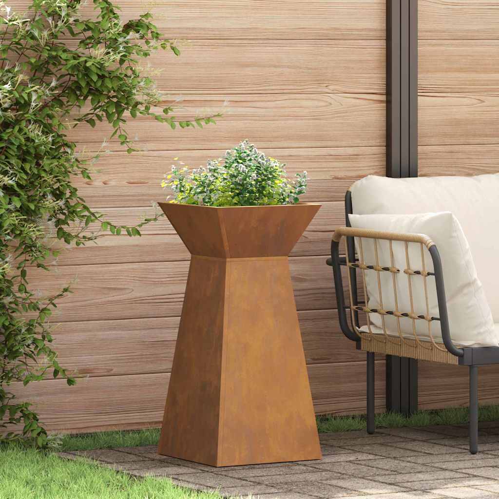 Hagepelare Plantekasse med Skål 35x35x73 cm. Værbestandig stål.
