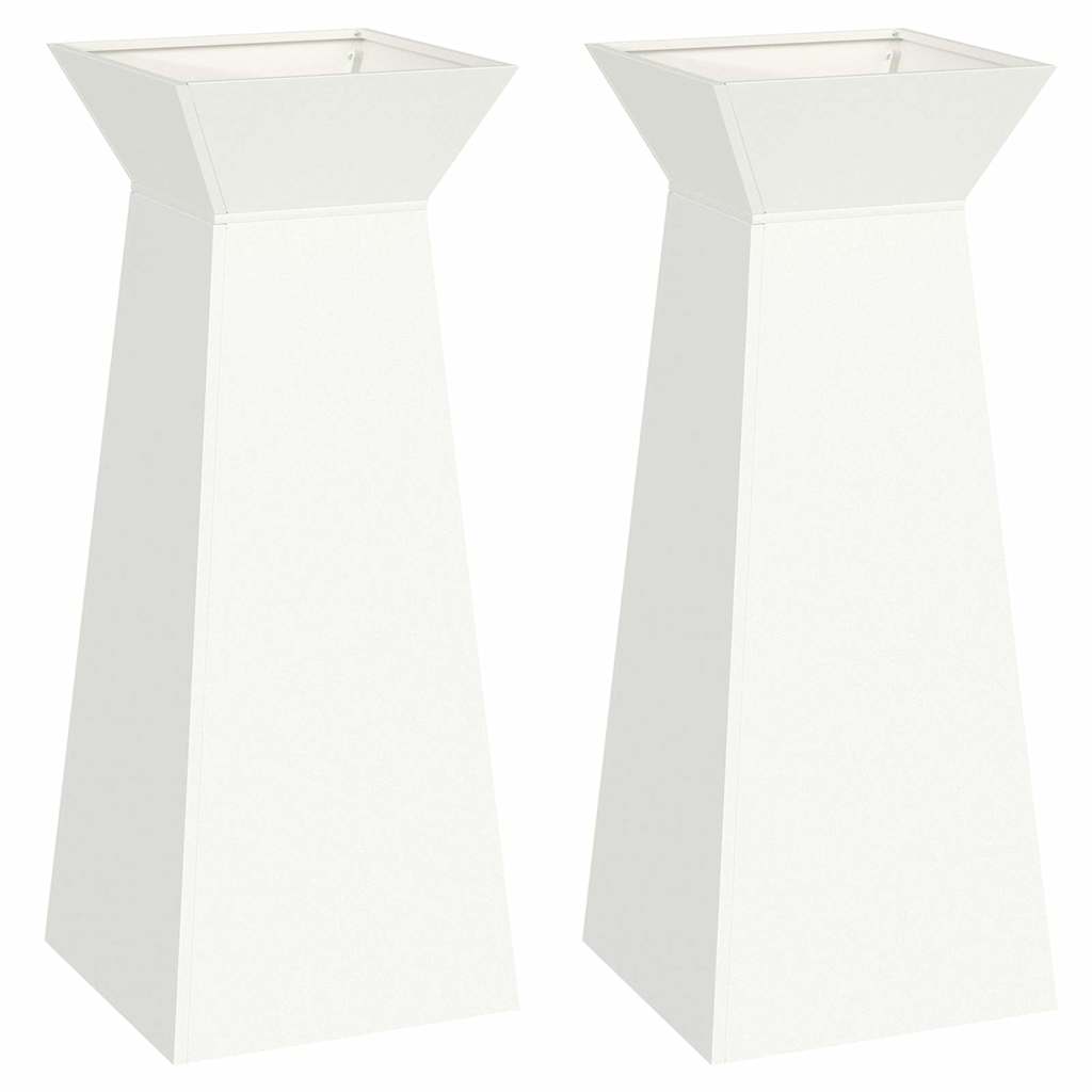 Hagepileplantere, 2 stk med bolle, hvit, 40x40x100 cm, stål.