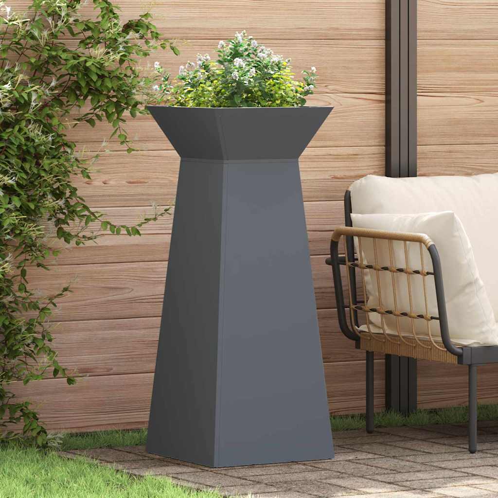 Hagepilarplantere 2 stk med bolle, antrasitt, 40x40x100 cm, stål.
