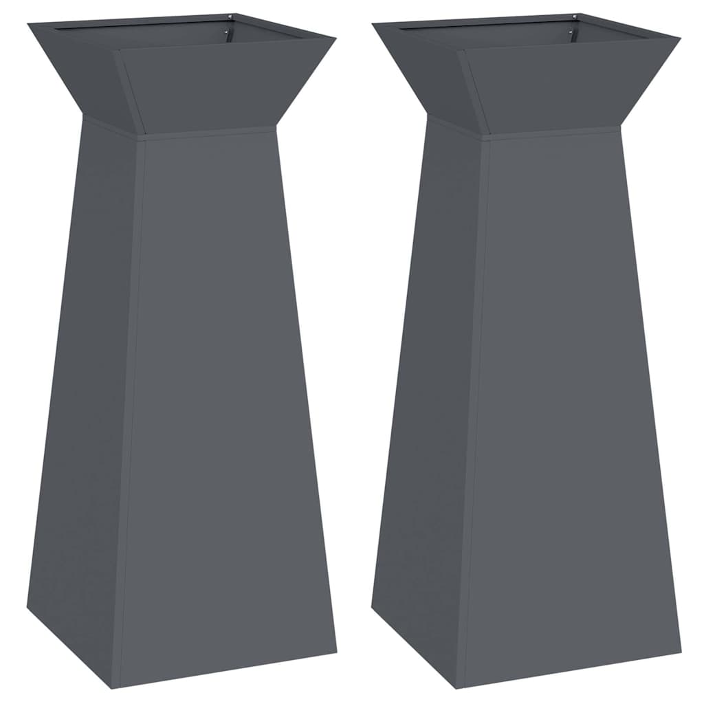 Hagepilarplantere 2 stk med bolle, antrasitt, 40x40x100 cm, stål.