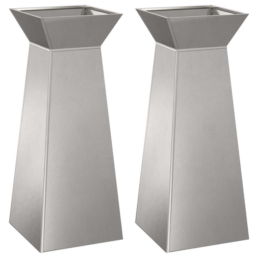 Hagepilarplantere 2 stk med Bolle 40x40x100 cm i Rustfritt Stål
