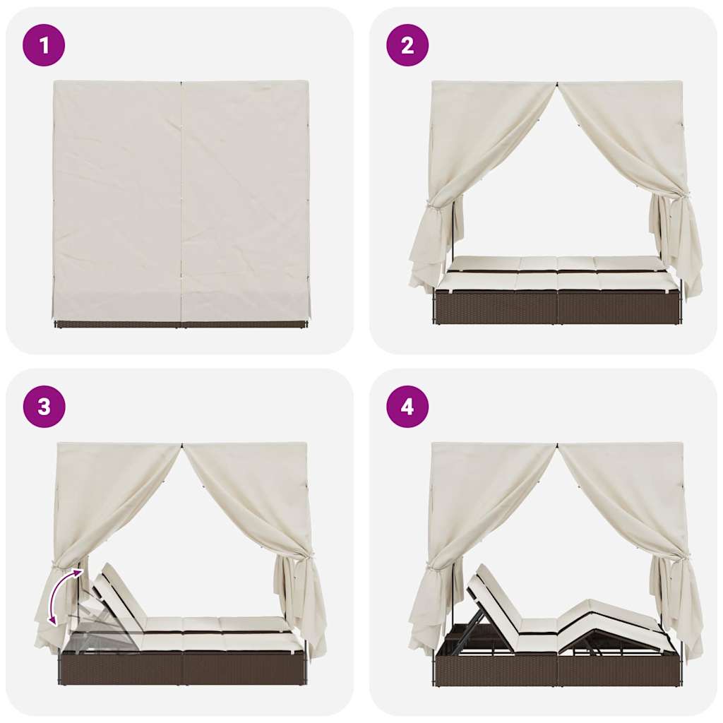 Dobbel Solseng med Tak Brun 205 x 129 x 200 cm PE rattan