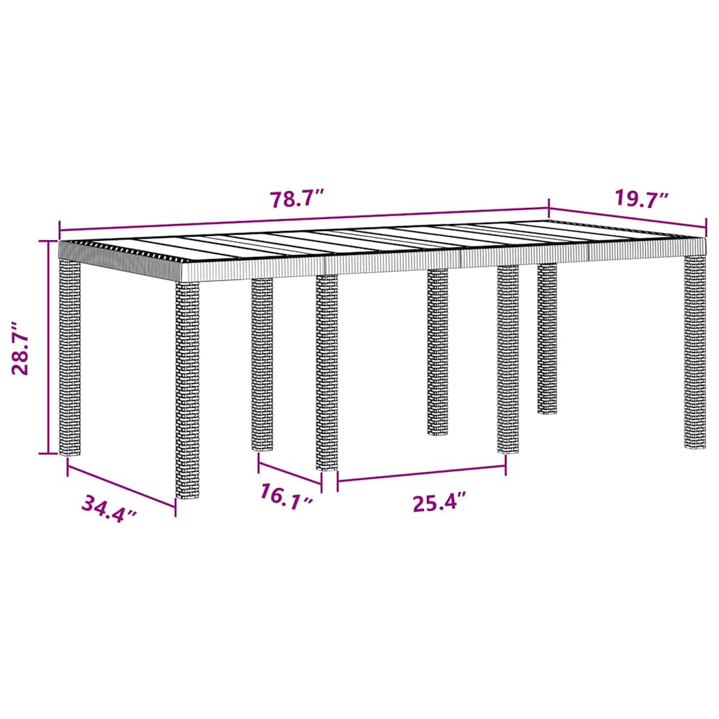 Hagebord Antrasitt 200 x 100 x 73 cm polyrotting