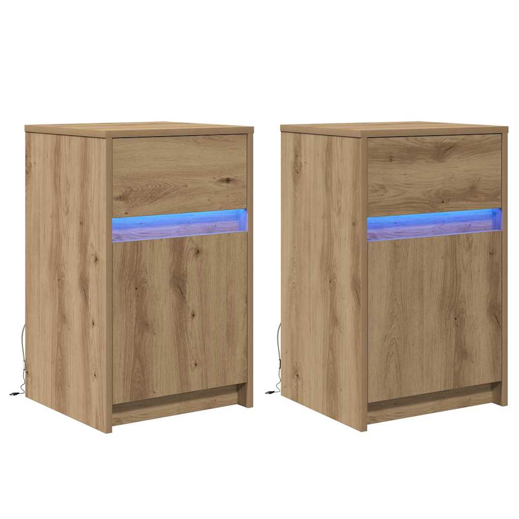 LED Nattbordskap med skuff 2 pcs artisan eik 38 x 34 x 61 cm