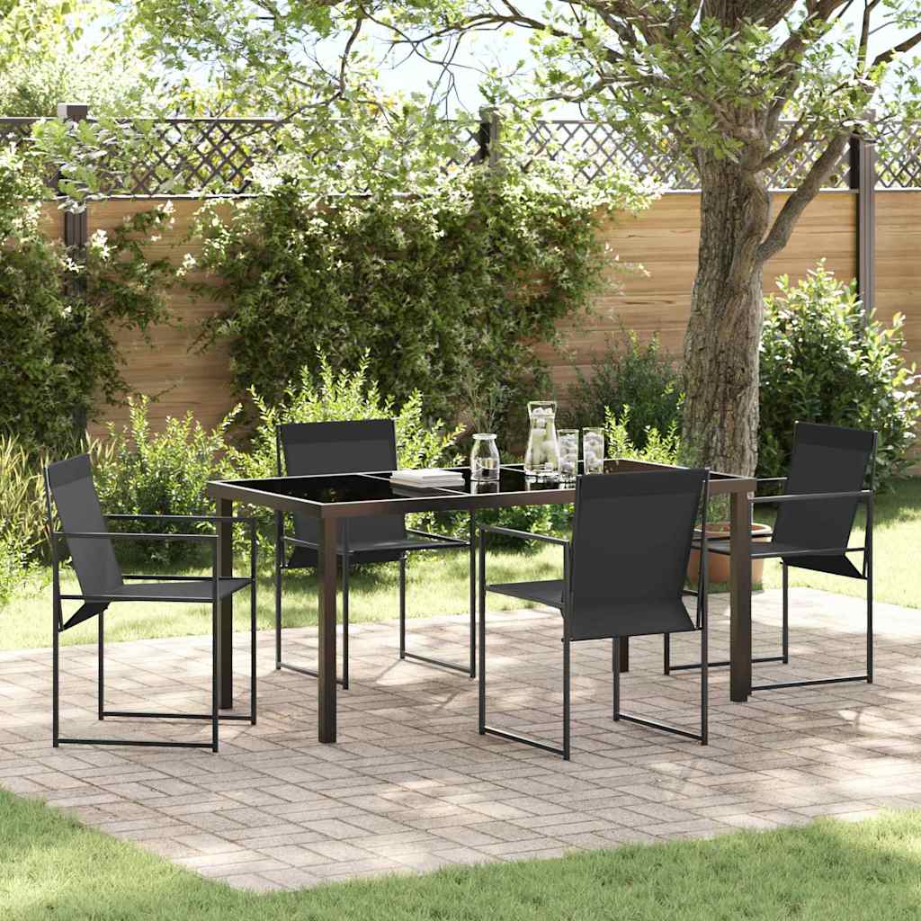 Hage Spisegruppe 5 pcs Svart Textilene og pulverlakkert stål