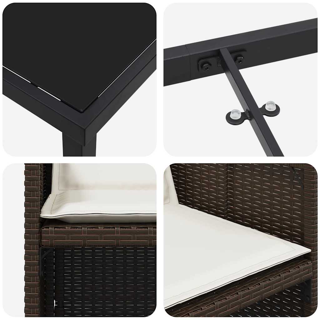 5-delt hagebordsett med puter i brun poly rattan