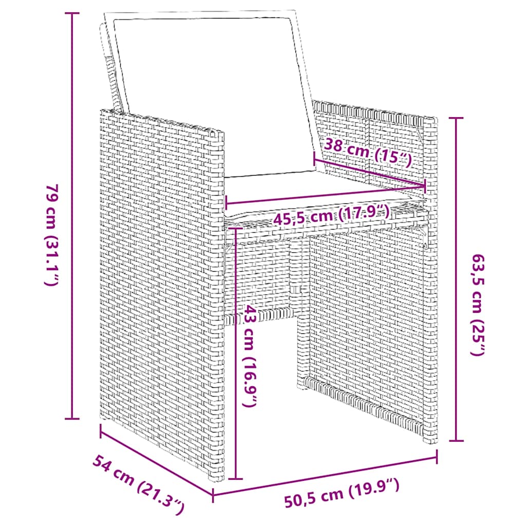 5-delt hagebordsett med puter i brun poly rattan