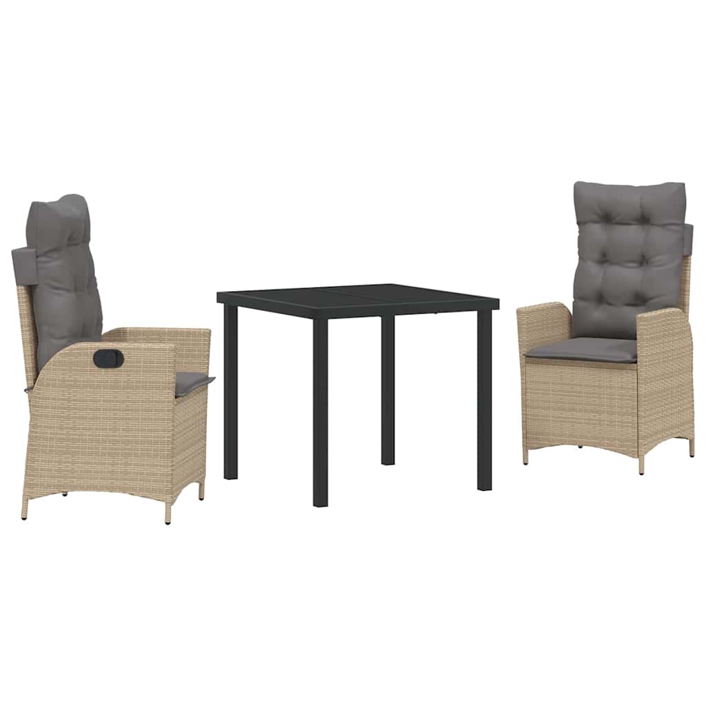 3-delt hage spisebordsett med puter – beige poly rattan.