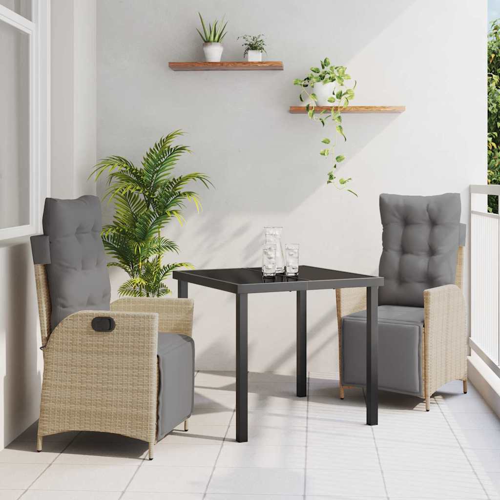 3-delt Hage Spisebord Sett i Beige Poly Rattan