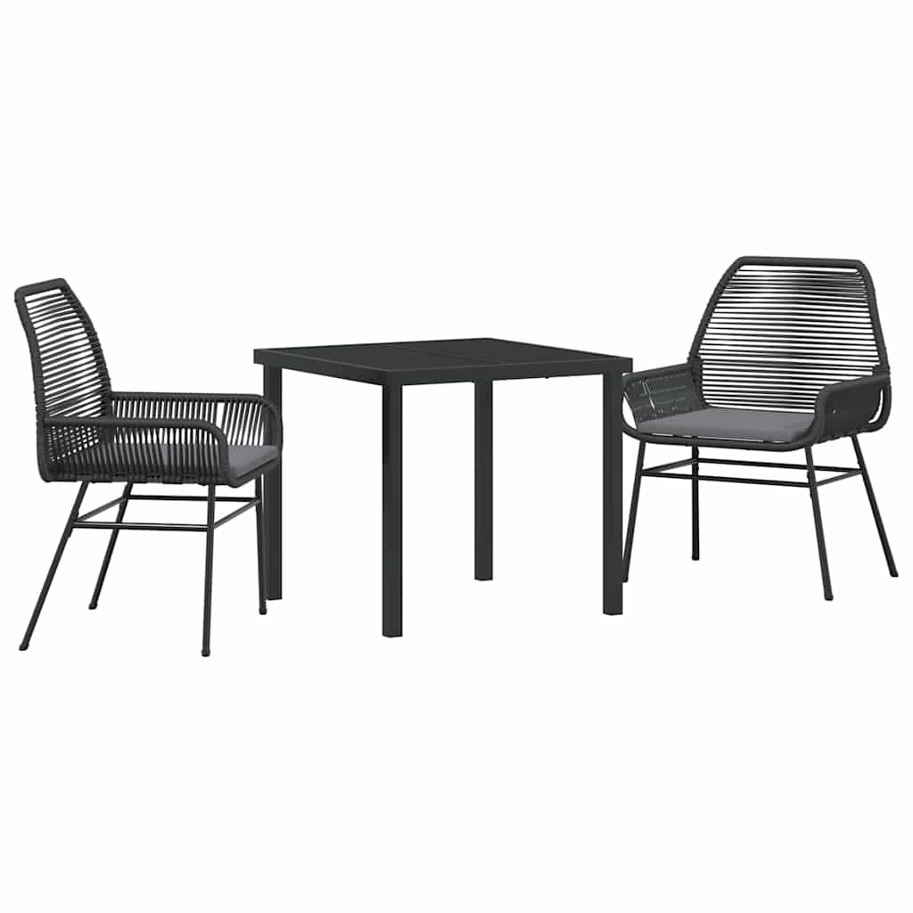 3 delt hage spisebordsett med puter, svart poly rattan