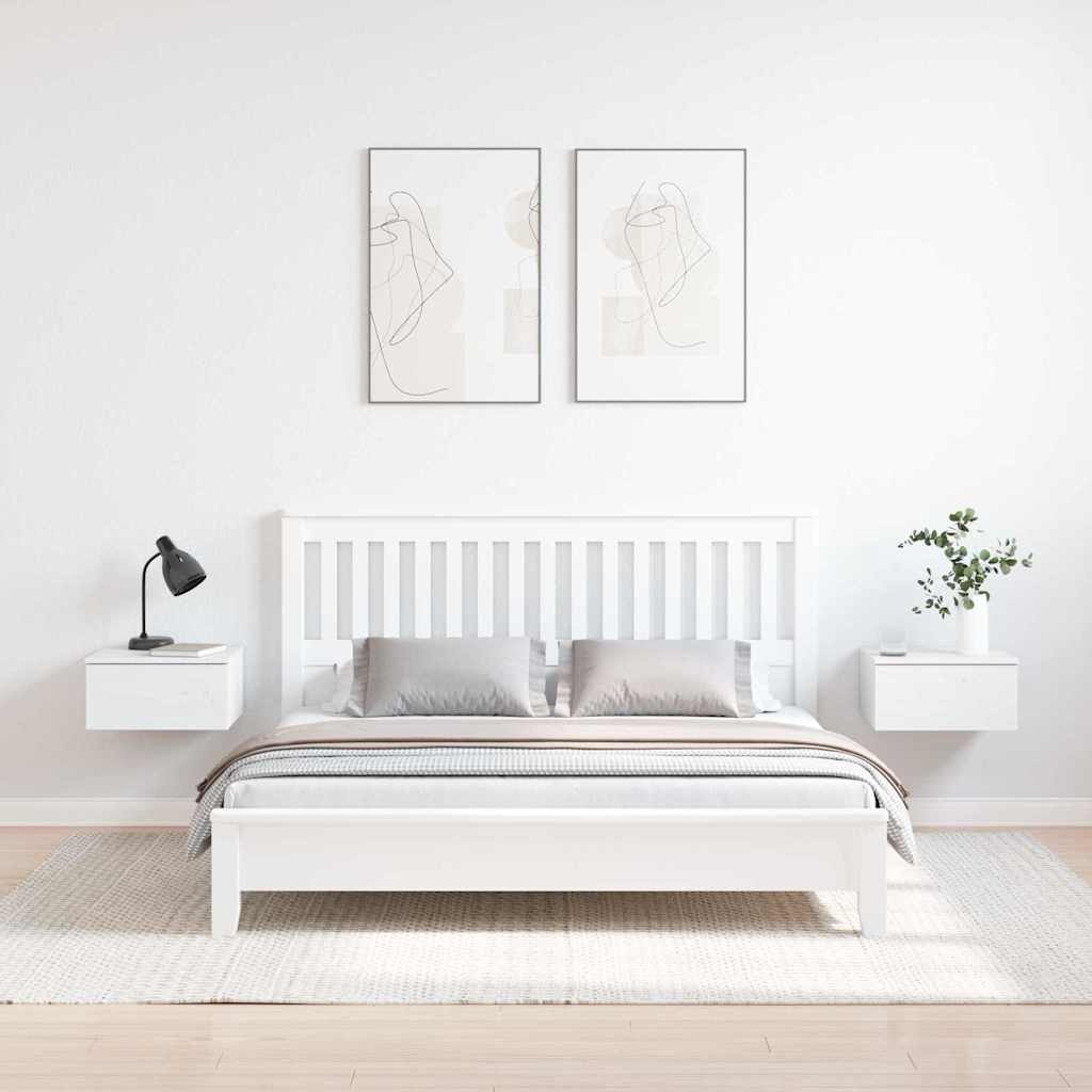 Nattbord med skuff 2 pcs Hvit 37 x 35 x 18.5 cm Heltre furu