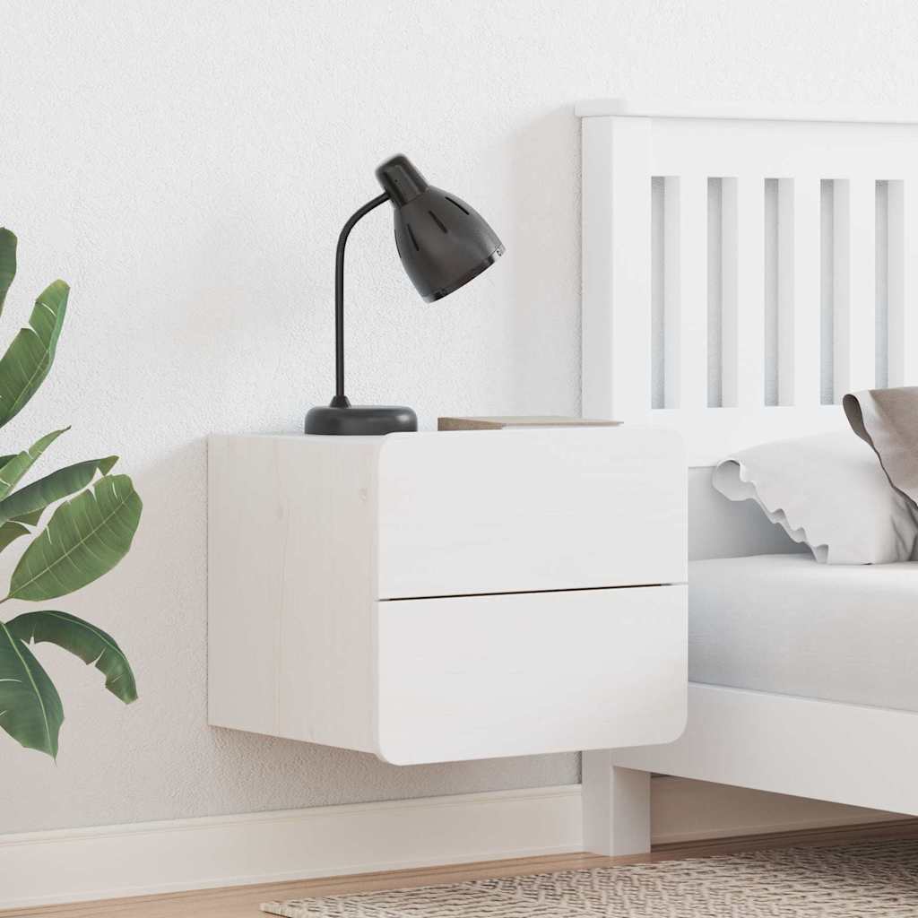 Nattbord med skuff 2 pcs Hvit 39 x 34 x 33 cm Heltre furu