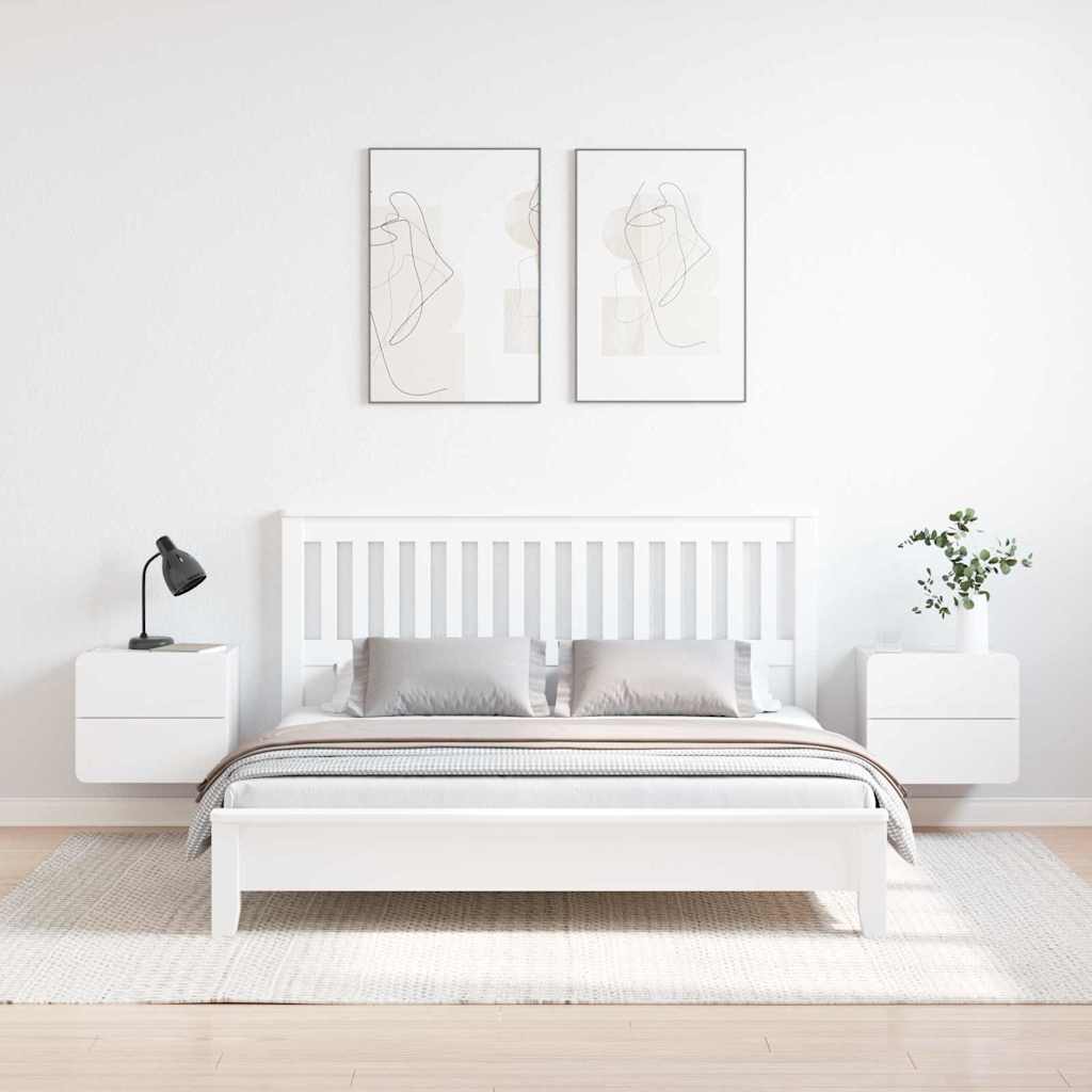 Nattbord med skuff 2 pcs Hvit 39 x 34 x 33 cm Heltre furu