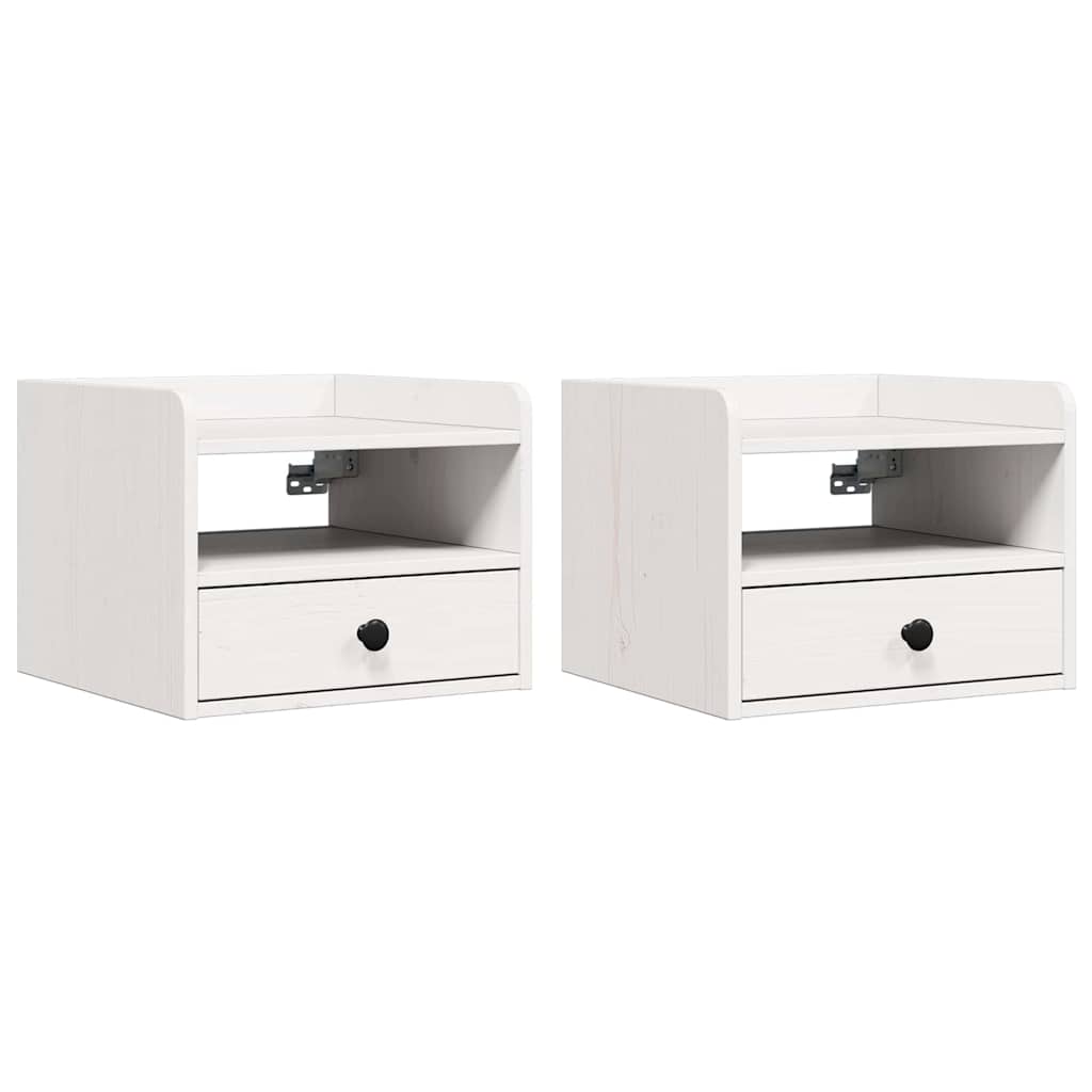 Nattbord med skuff 2 pcs Hvit 38 x 36 x 29.5 cm Heltre furu