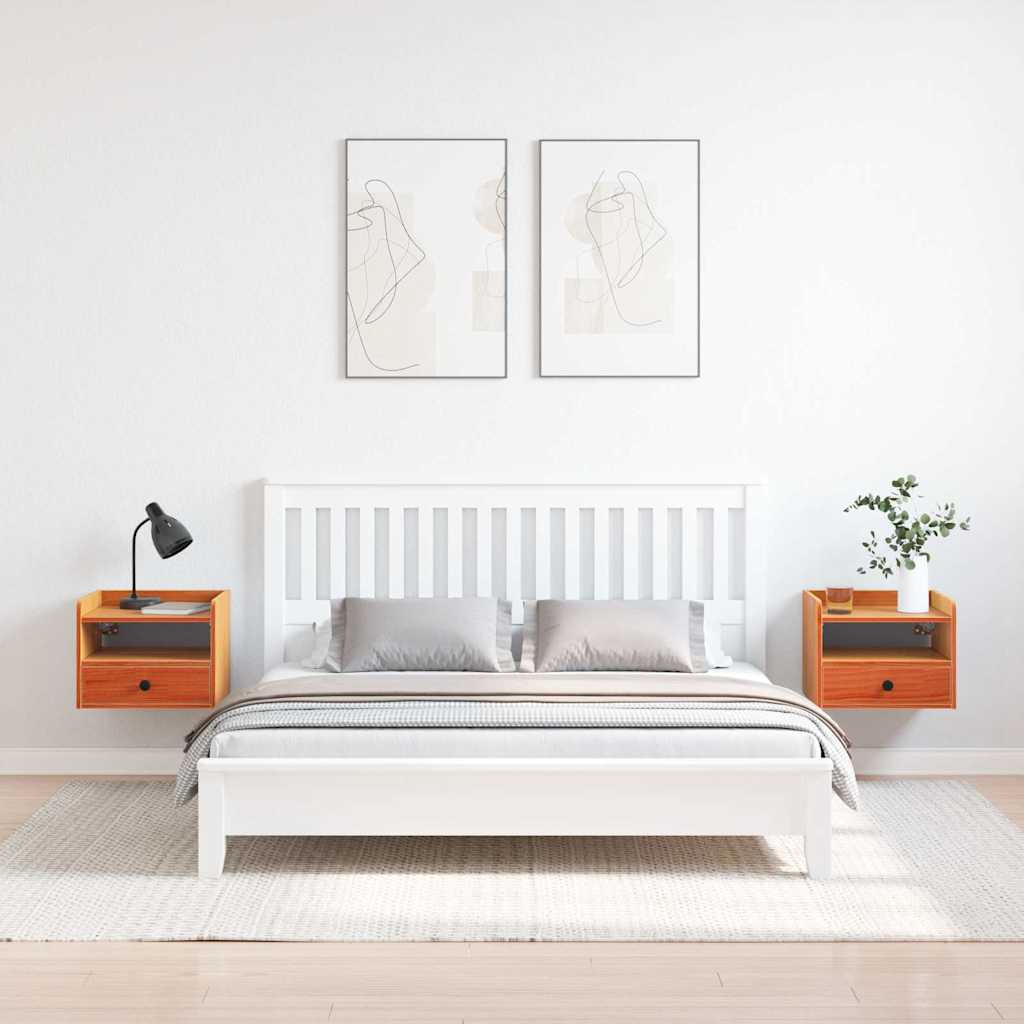 Nattbord med skuff 2 pcs Voksbrun 38 x 36 x 29.5 cm Heltre furu