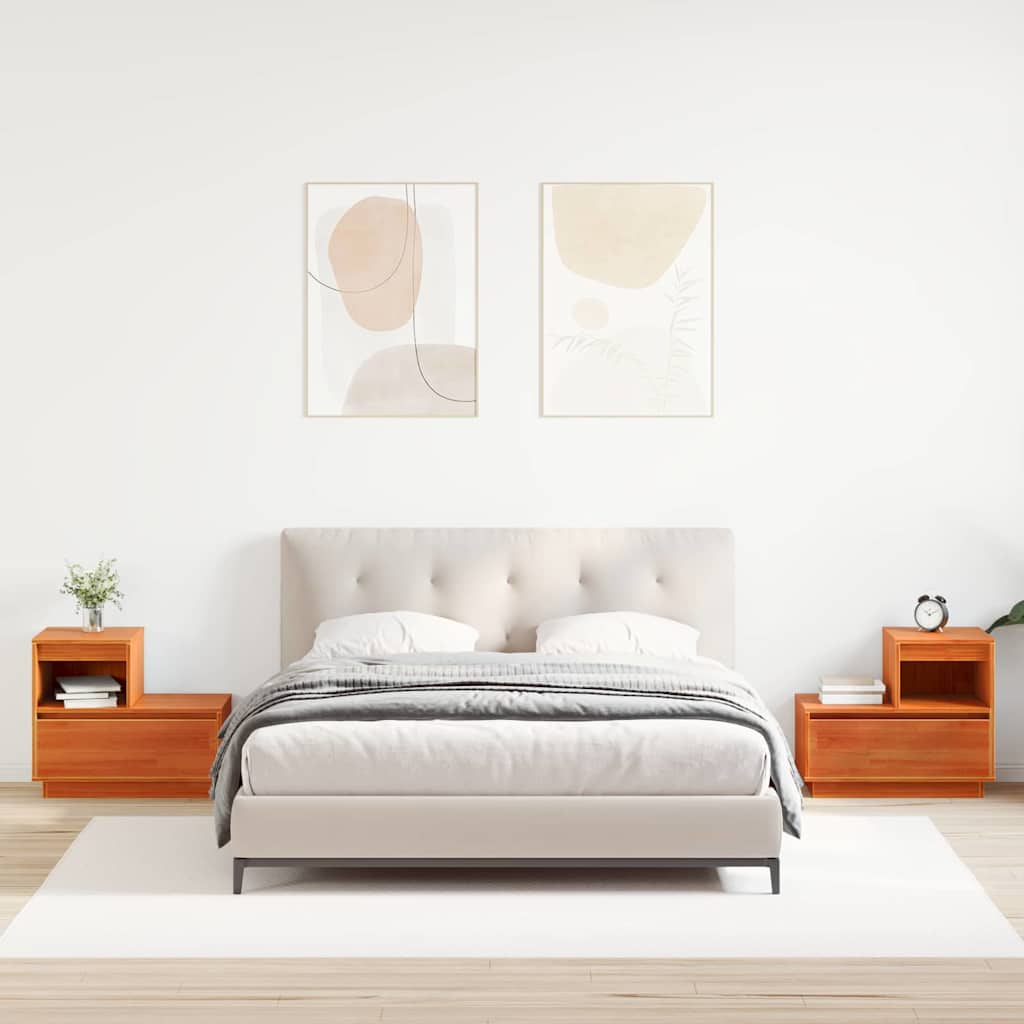 Nattbordskap 2 pcs Voksbrun 60 x 34 x 51 cm Heltre furu