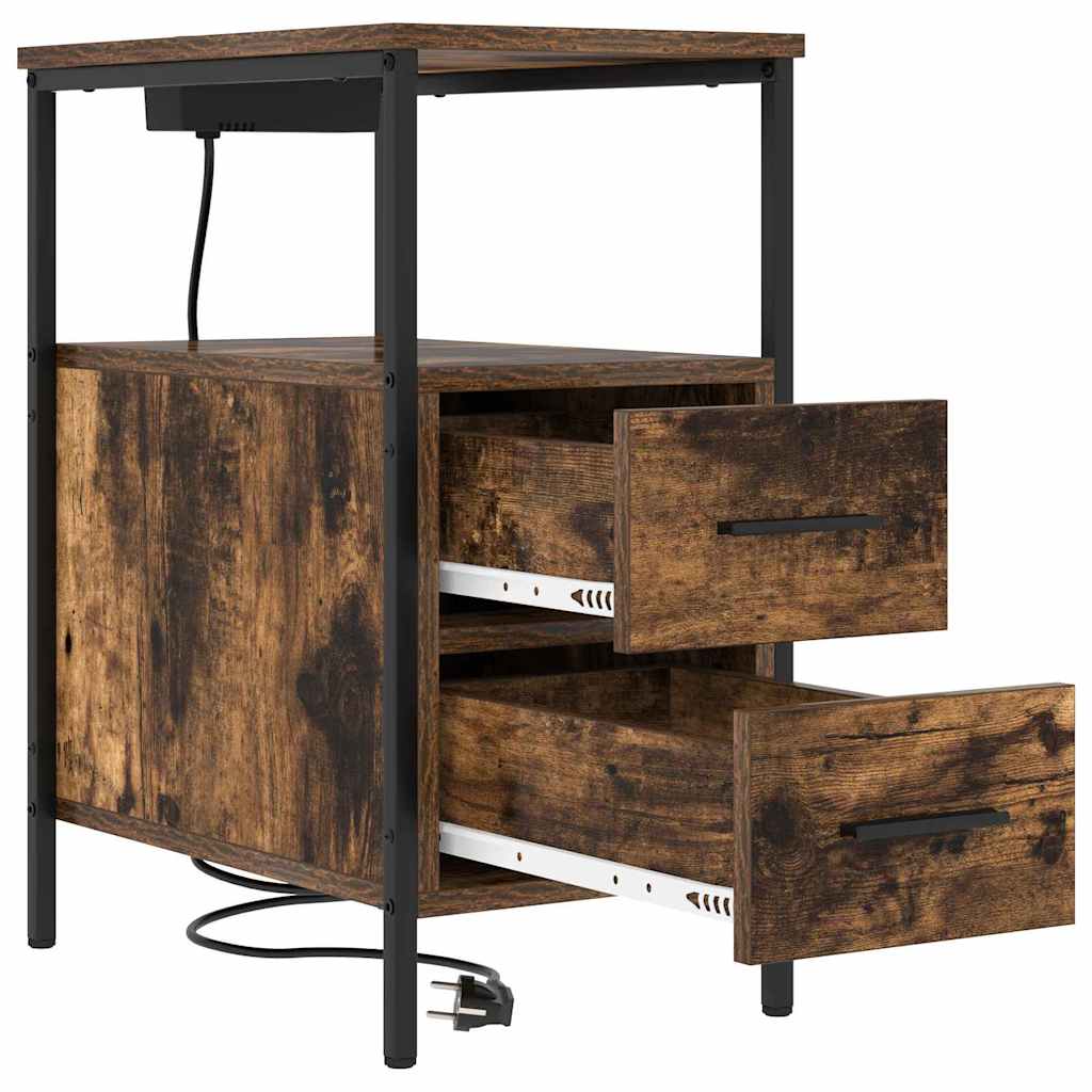 Nattbord 2 pcs Røkt eik 30 x 48 x 61 cm Konstruert tre