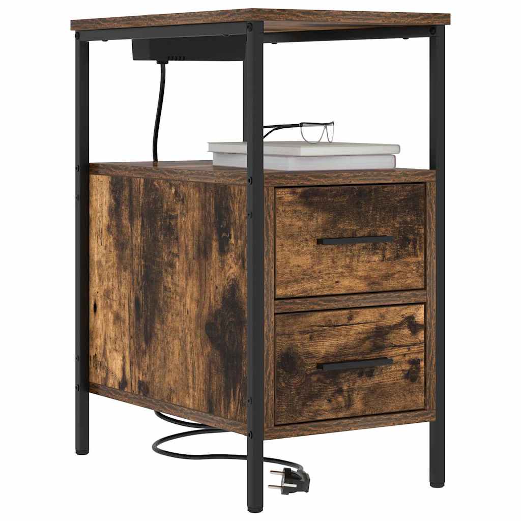 Nattbord 2 pcs Røkt eik 30 x 48 x 61 cm Konstruert tre