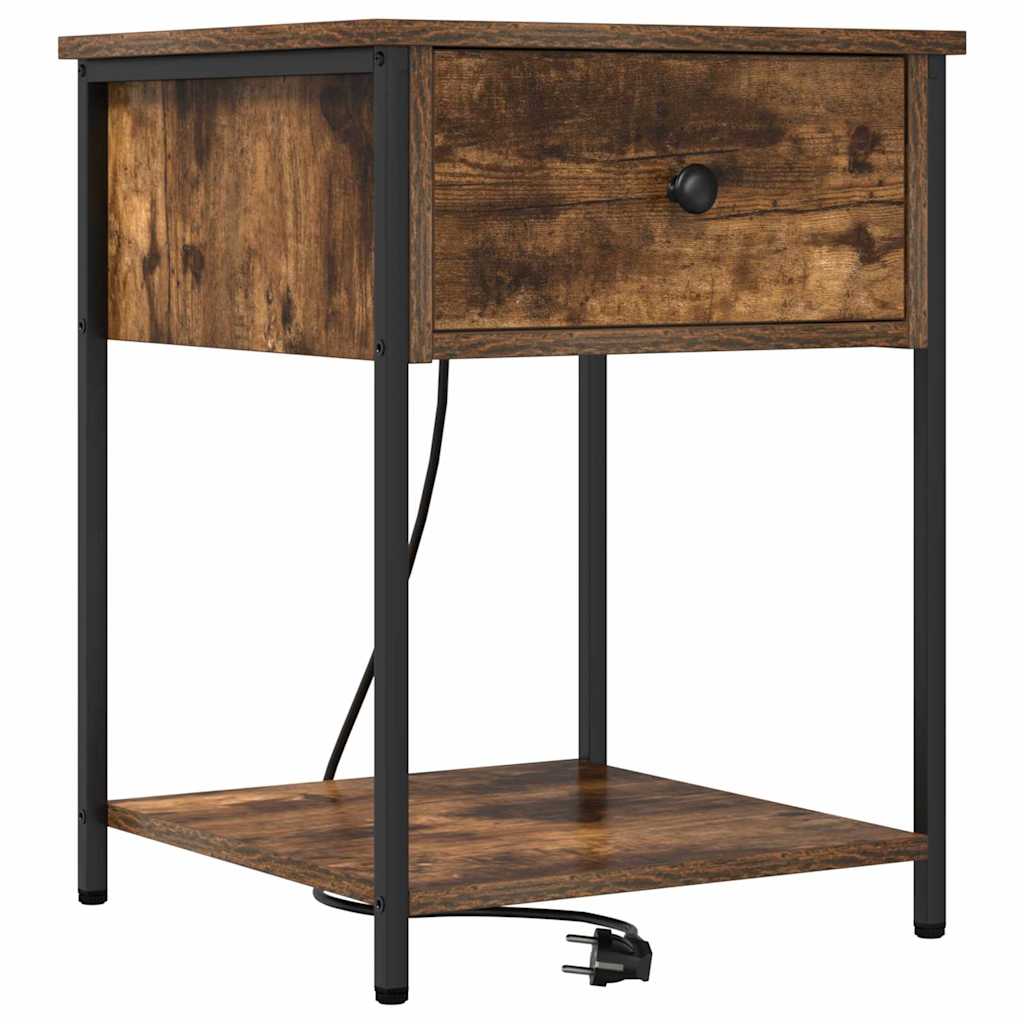 Nattbordskap 2 pcs Røkt eik 42 x 41 x 56 cm Konstruert tre