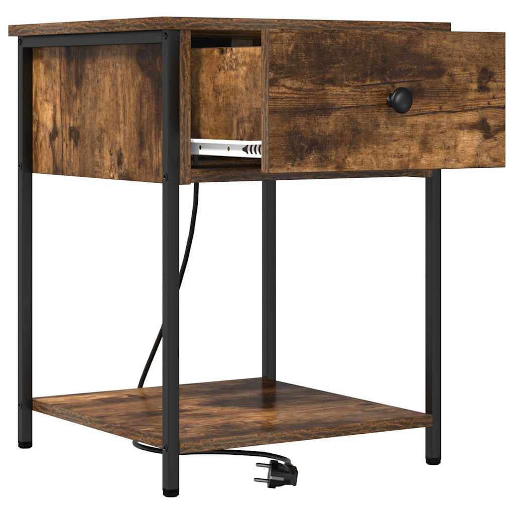 Nattbordskap 2 pcs Røkt eik 42 x 41 x 56 cm Konstruert tre