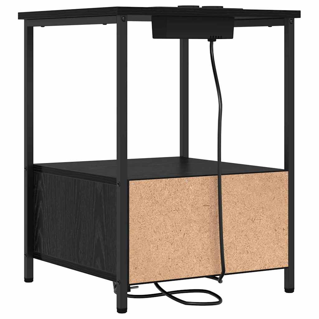 Nattbord med ladestasjon med skuff Svart eik Konstruert tre