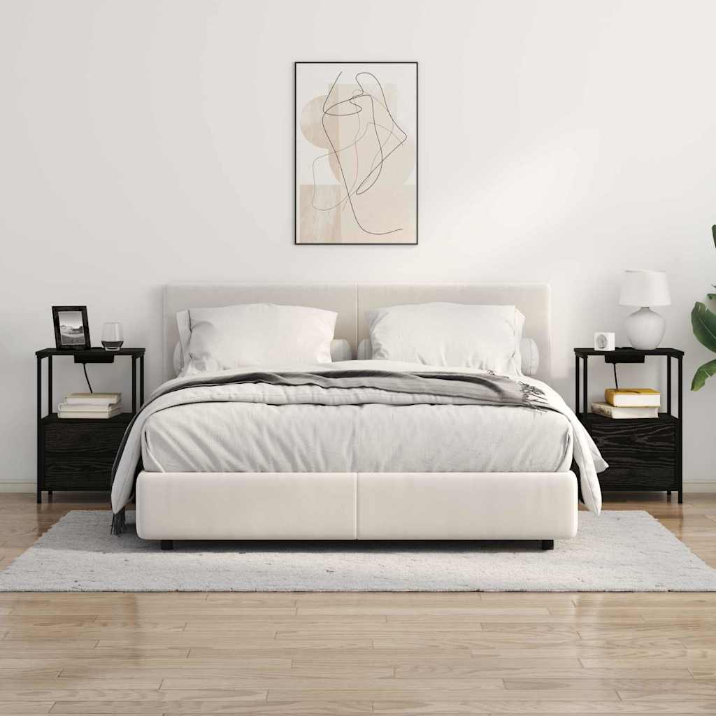 Nattbord med ladestasjon med skuff Svart eik Konstruert tre