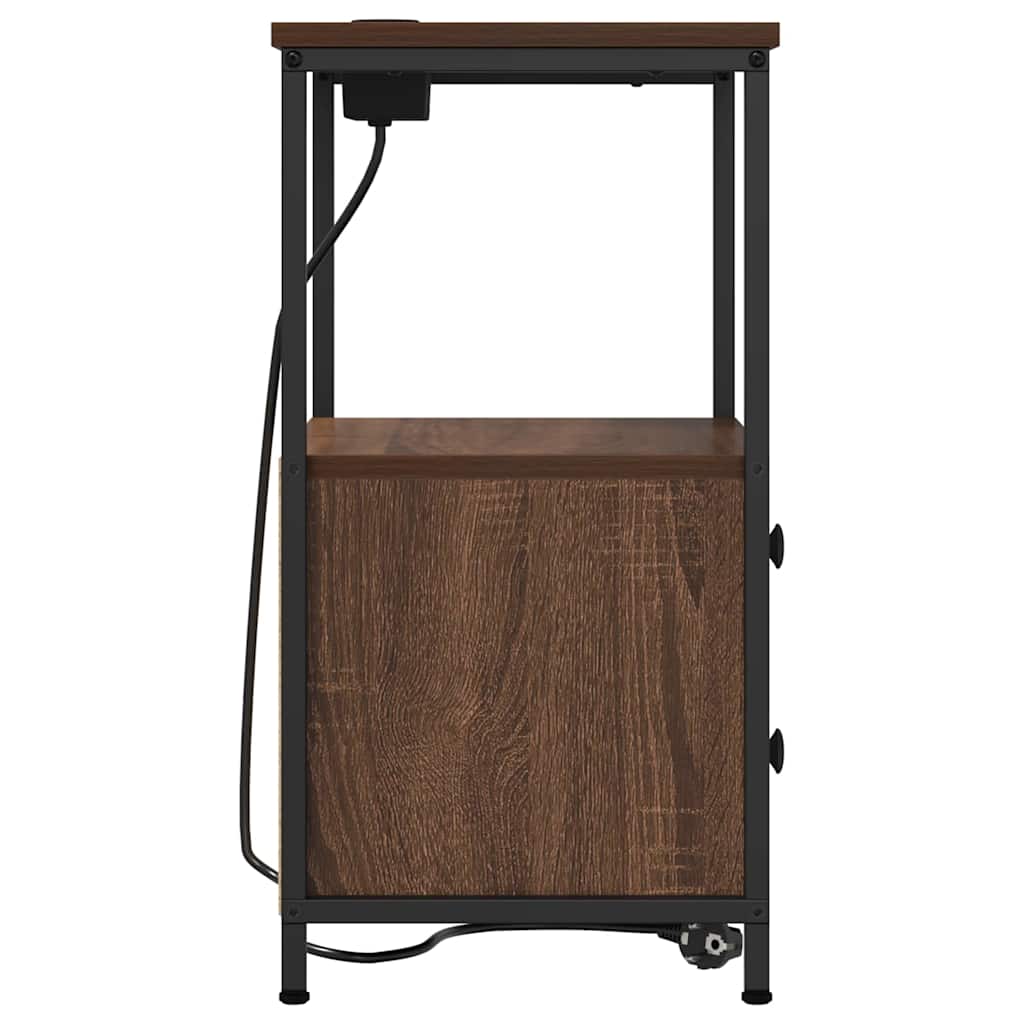 Nattbord med ladestasjon med skuff brun eik Konstruert tre