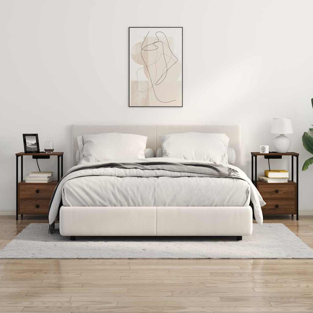 Nattbord med ladestasjon med skuff brun eik Konstruert tre