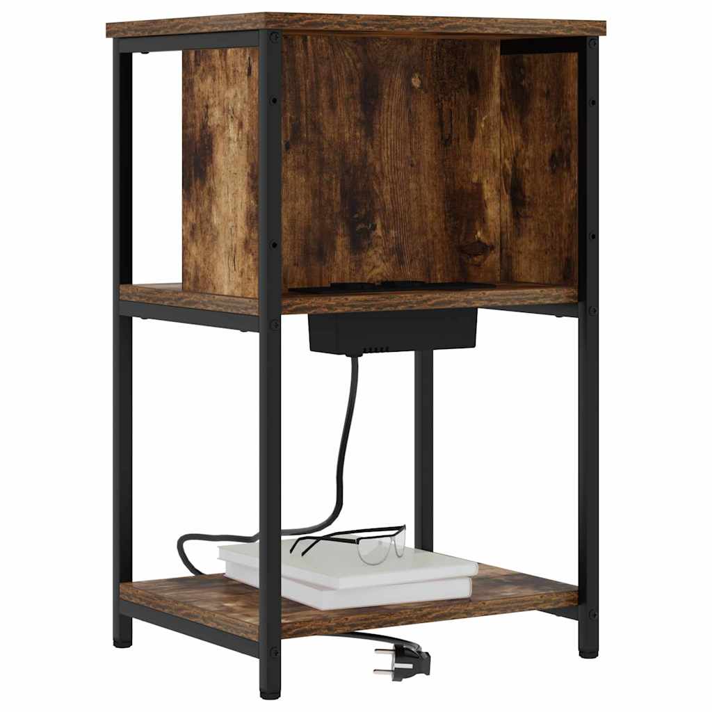 Nattbordskap 2 pcs Røkt eik 38 x 31 x 61 cm Konstruert tre