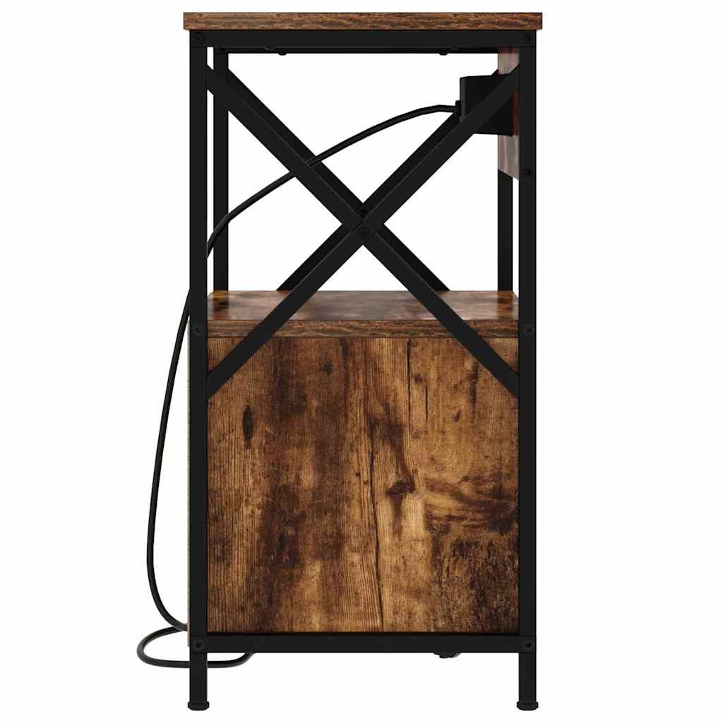 Nattbord med ladestasjon 2 pcs Røkt eik 40 x 31 x 60 cm