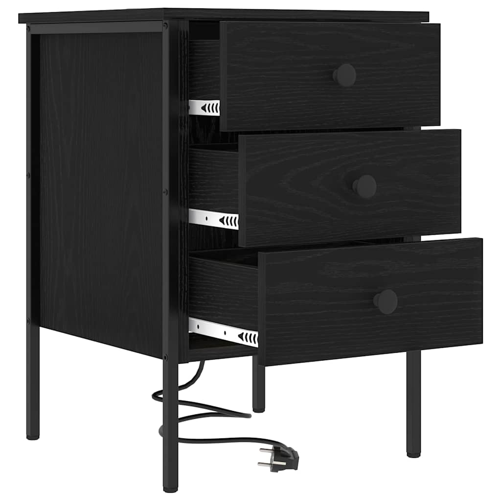 Nattbordskap med skuff Svart eik 42 x 41 x 61 cm Konstruert tre