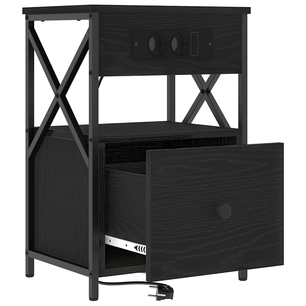 Nattbordskap med skuff Svart eik 40 x 31 x 60 cm Konstruert tre