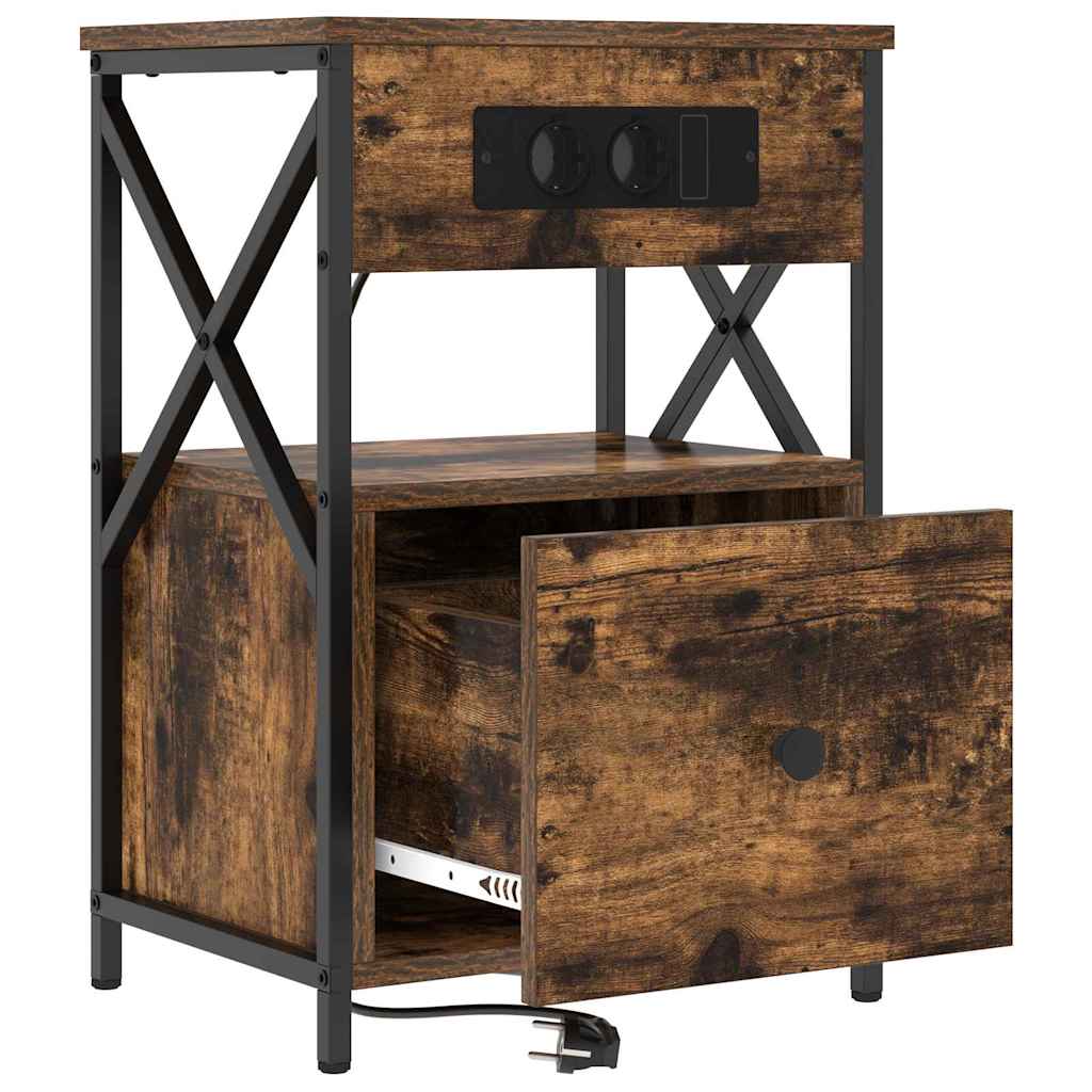 Nattbordskap med skuff Røkt eik 40 x 31 x 60 cm Konstruert tre