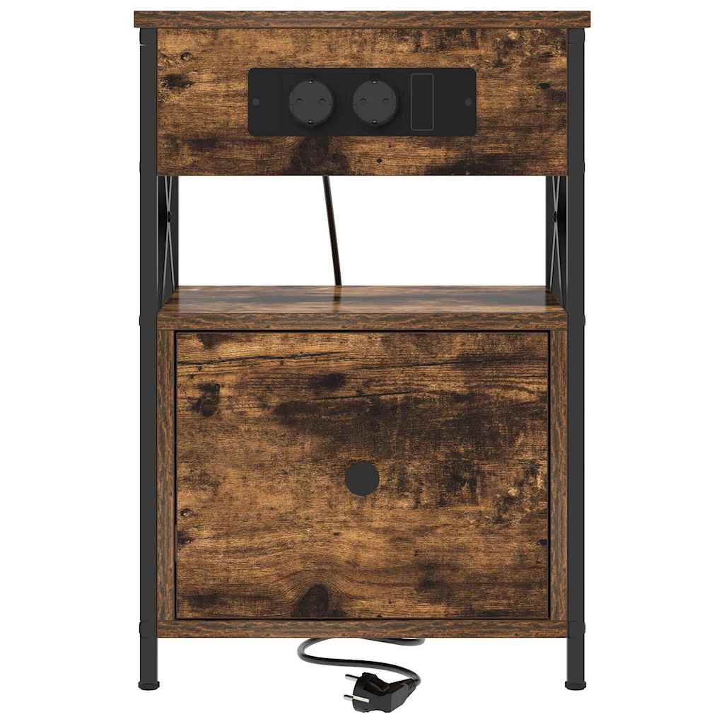 Nattbordskap med skuff Røkt eik 40 x 31 x 60 cm Konstruert tre