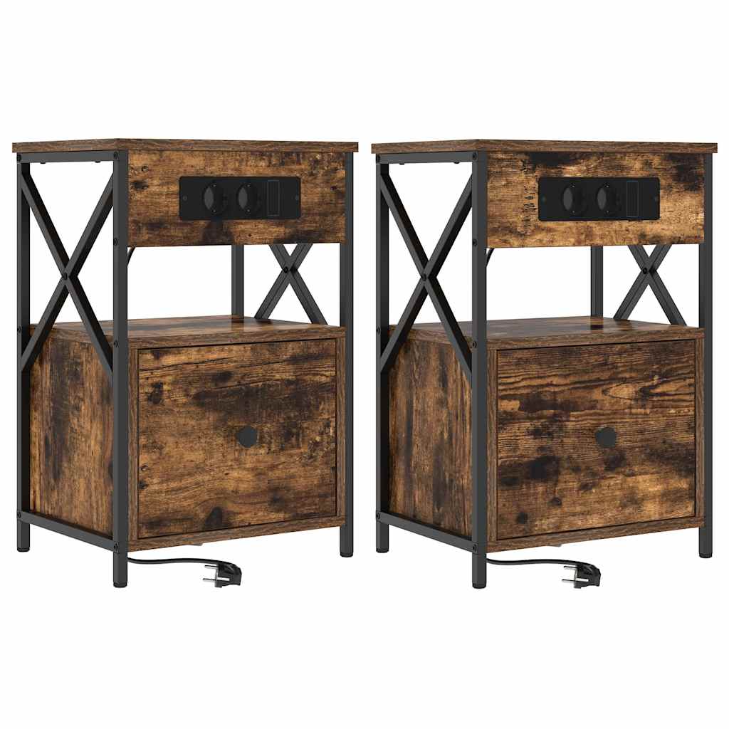 Nattbordskap 2 pcs Røkt eik 40 x 31 x 60 cm Konstruert tre