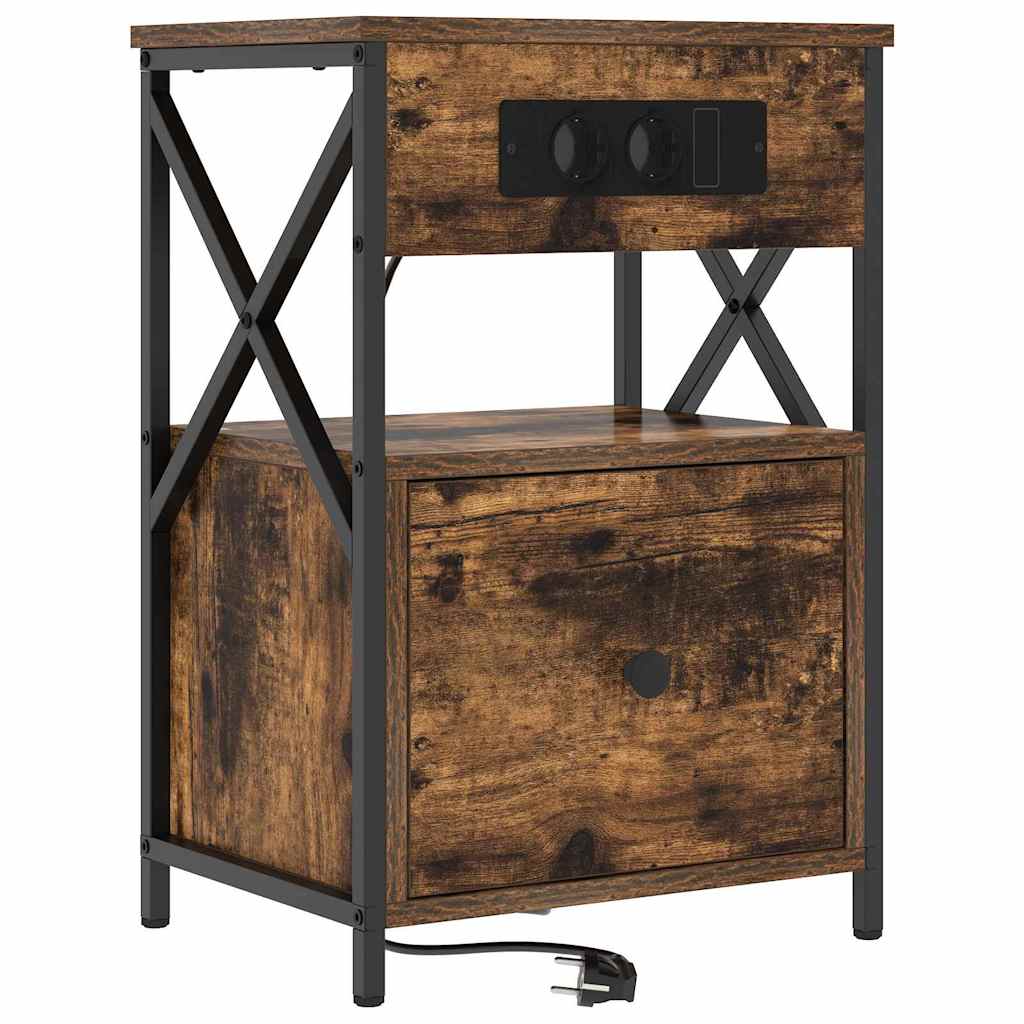 Nattbordskap 2 pcs Røkt eik 40 x 31 x 60 cm Konstruert tre