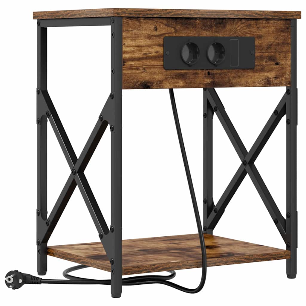 Nattbord med ladestasjon 2 pcs Røkt eik 41 x 31 x 51 cm
