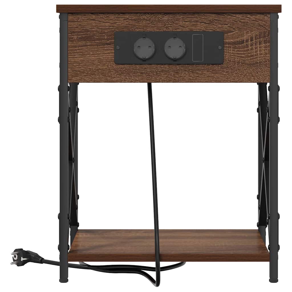 Nattbord med ladestasjon 2 pcs brun eik 41 x 31 x 51 cm