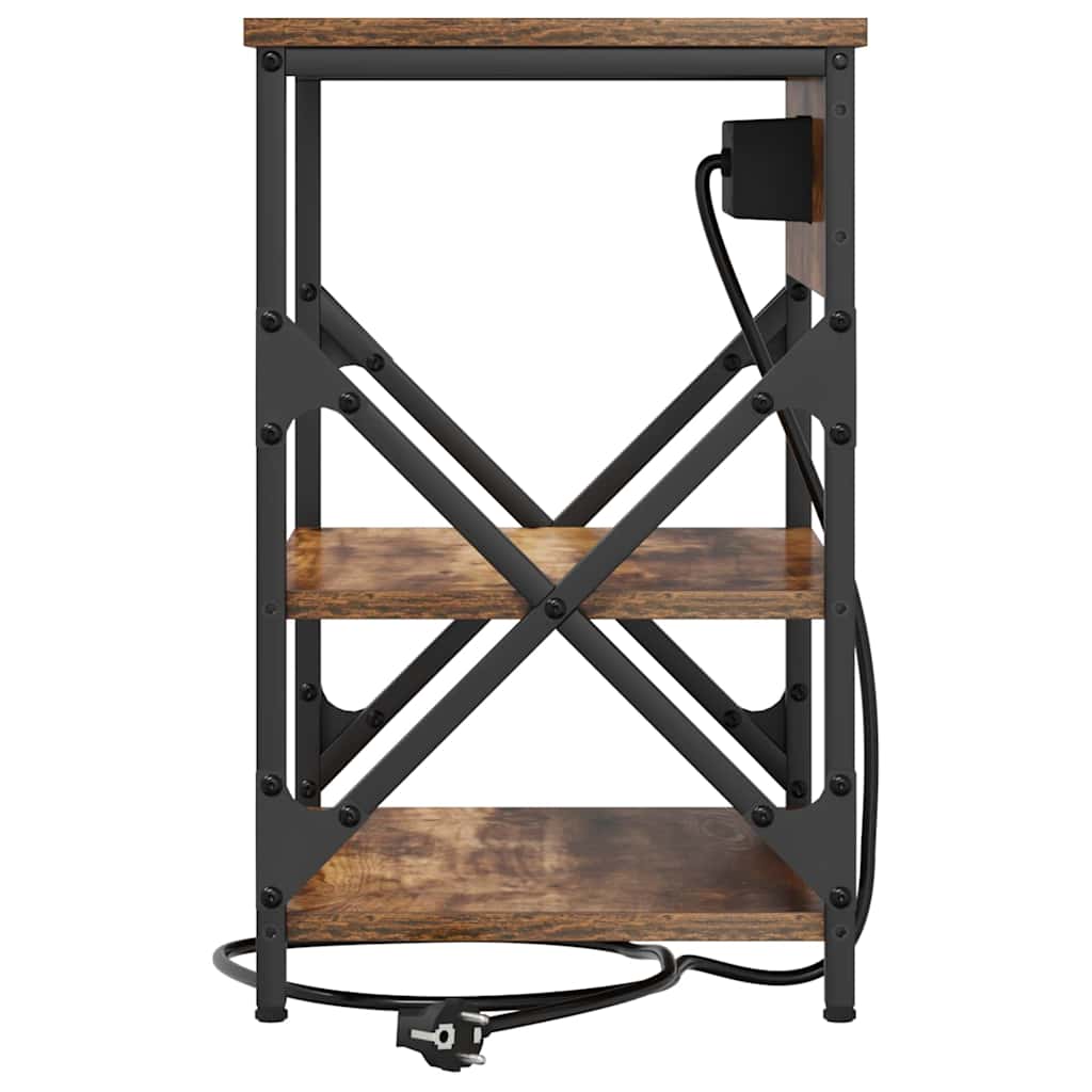 Nattbord med ladestasjon med hylle Røkt eik Konstruert tre