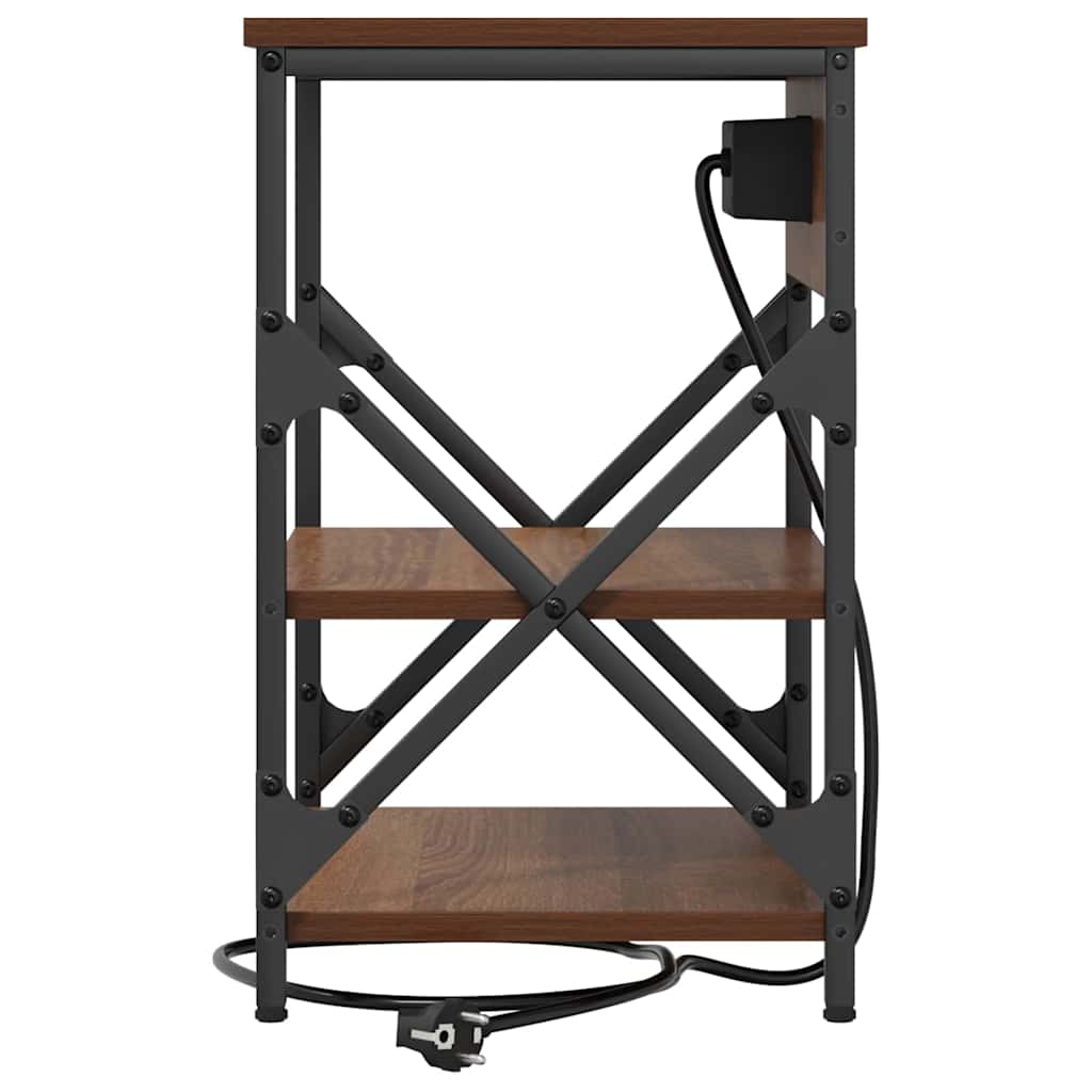 Nattbord med ladestasjon med hylle brun eik Konstruert tre