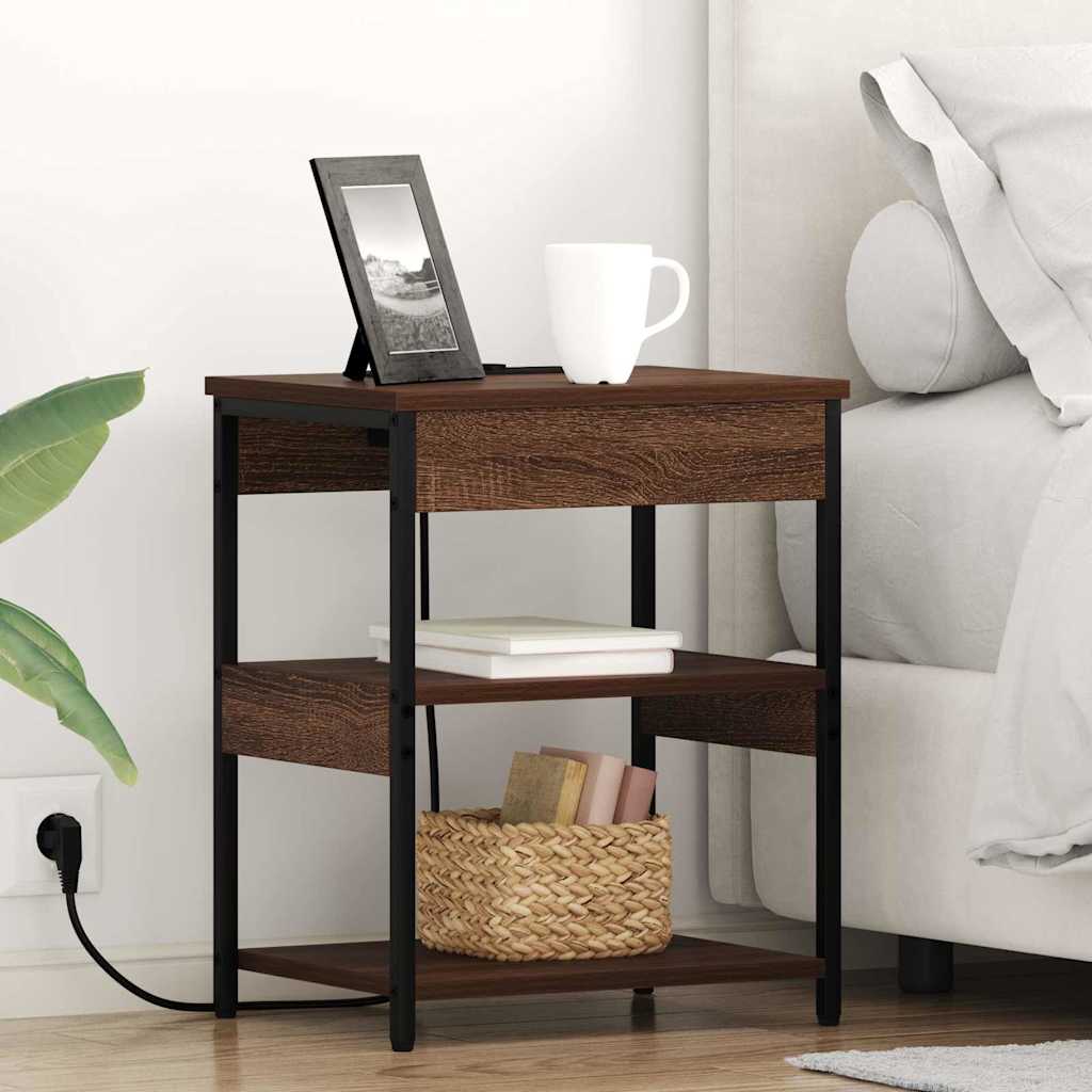 Nattbordskap 2 pcs brun eik Konstruert tre