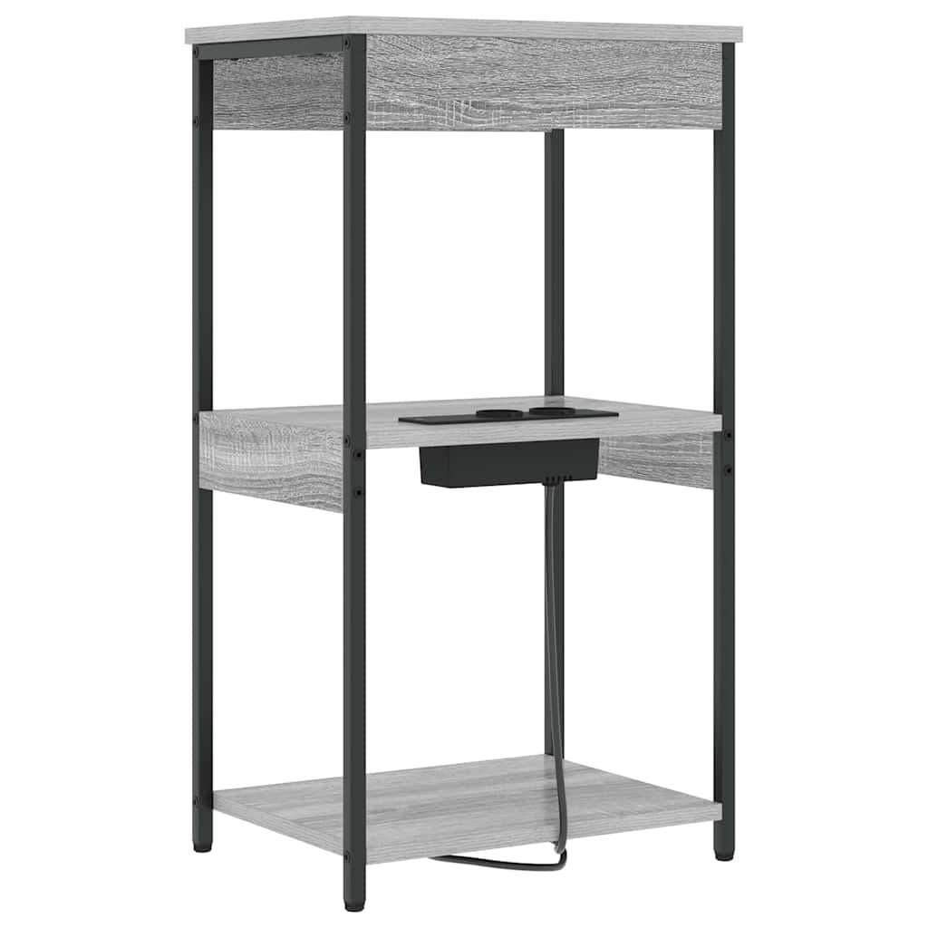 Nattbord med ladestasjon med hylle Grå sonoma Konstruert tre