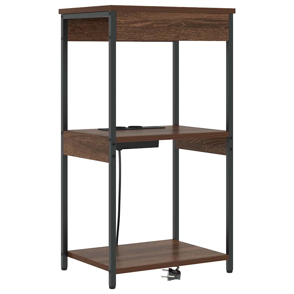 Nattbord med ladestasjon med hylle brun eik Konstruert tre