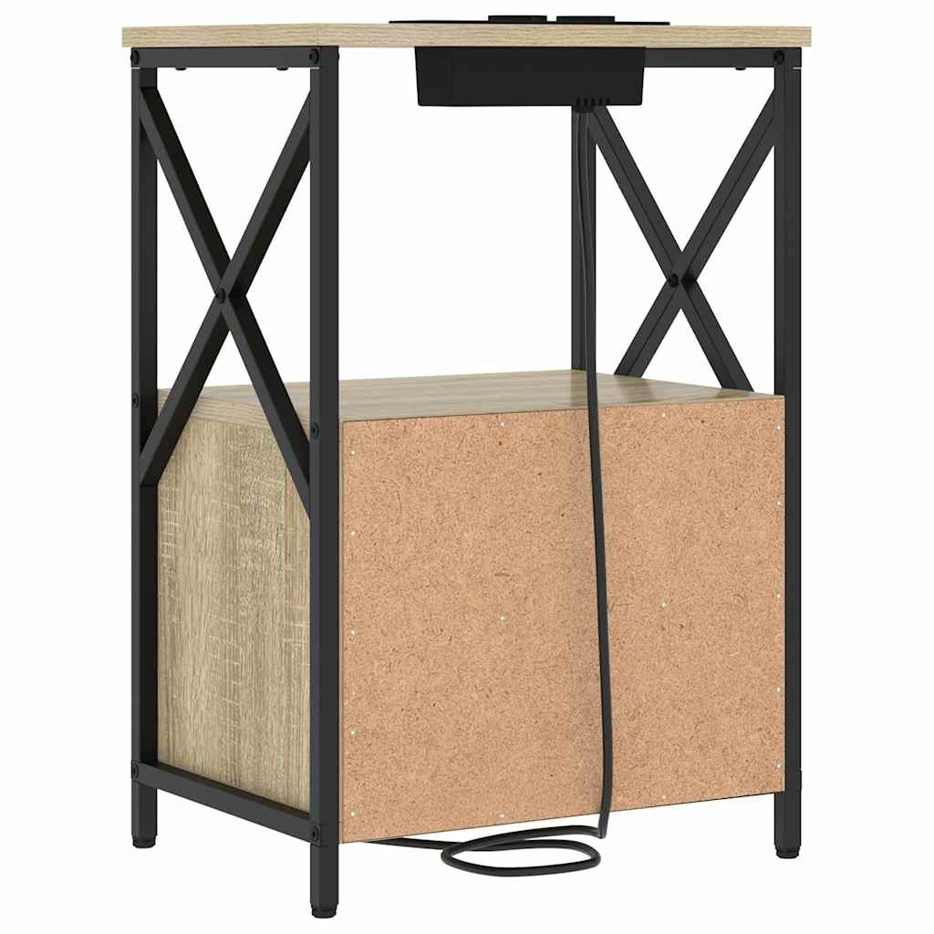 Nattbord med ladestasjon med skuff Sonoma eik Konstruert tre