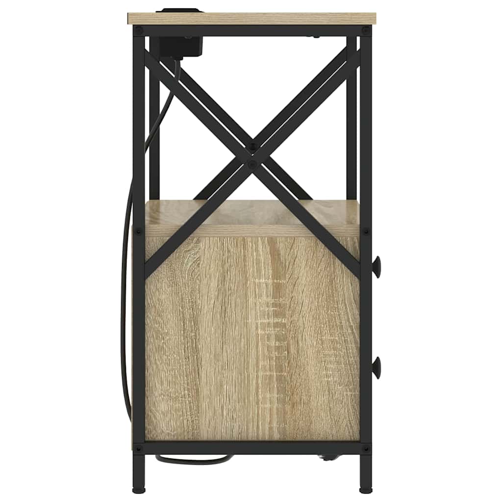 Nattbord med ladestasjon med skuff Sonoma eik Konstruert tre