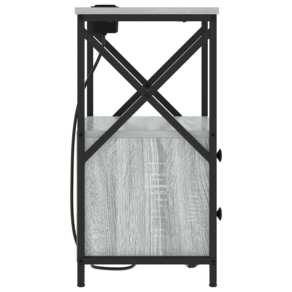 Nattbord med ladestasjon med skuff Grå sonoma Konstruert tre