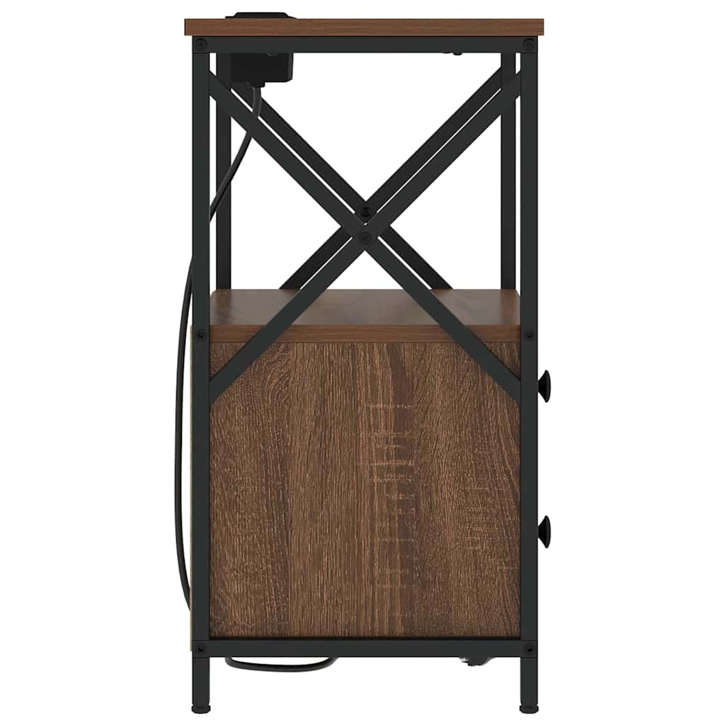 Nattbord med ladestasjon med skuff brun eik Konstruert tre