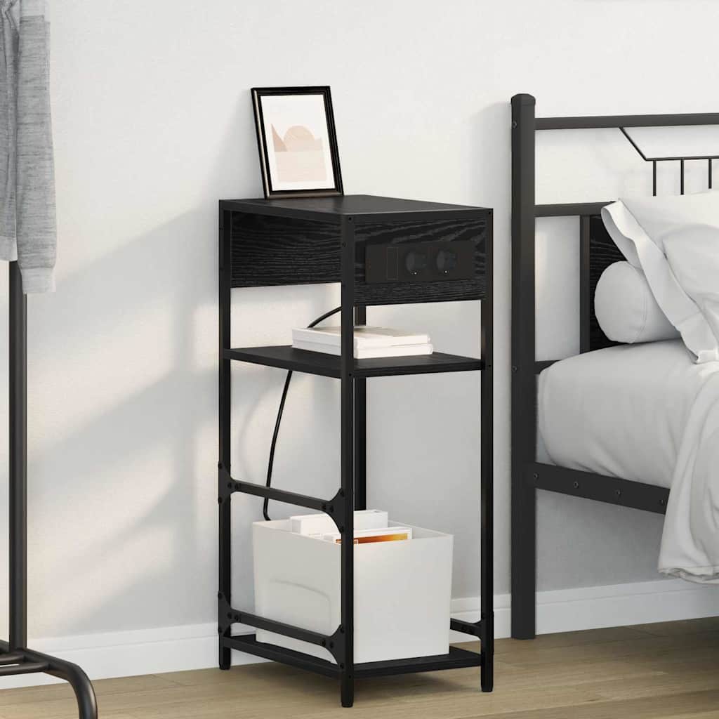 Nattbordskap med skuff Svart eik 40 x 27 x 76 cm Konstruert tre