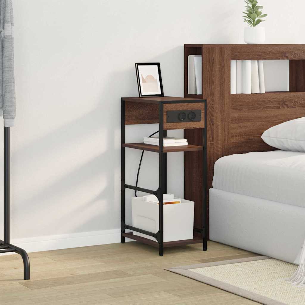 Nattbordskap med skuff brun eik 40 x 27 x 76 cm Konstruert tre