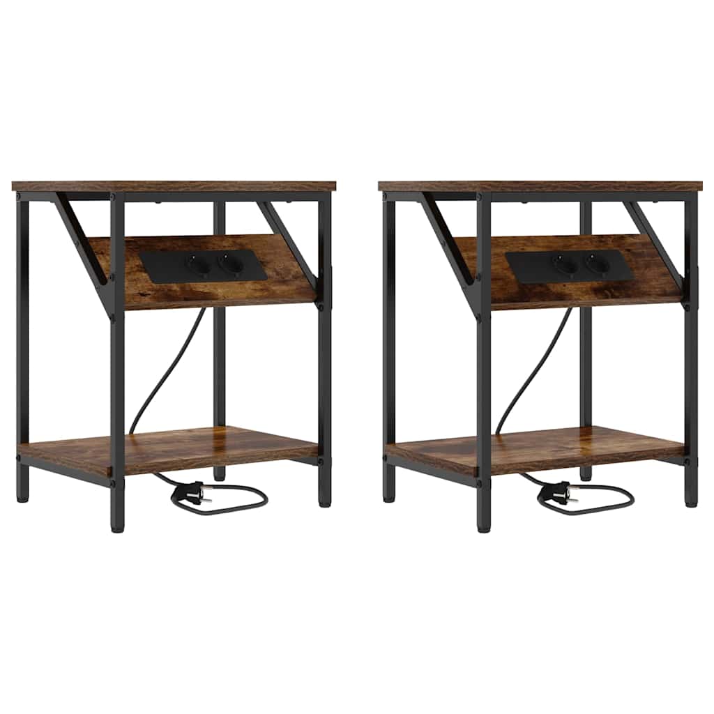 Nattbord 2 pcs Røkt eik 38 x 30 x 48 cm Konstruert tre